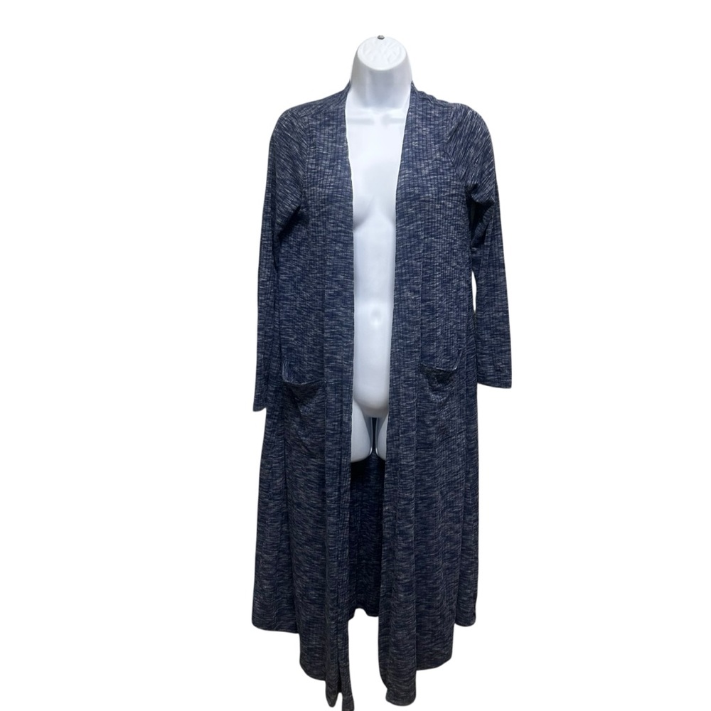 Lularoe Blue Space Dye Open Front Ribbed Long Line Duster Cardigan Size M